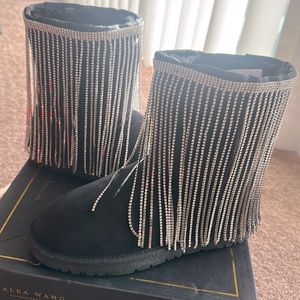 Azalea Wang Rhinestone and Suede boot